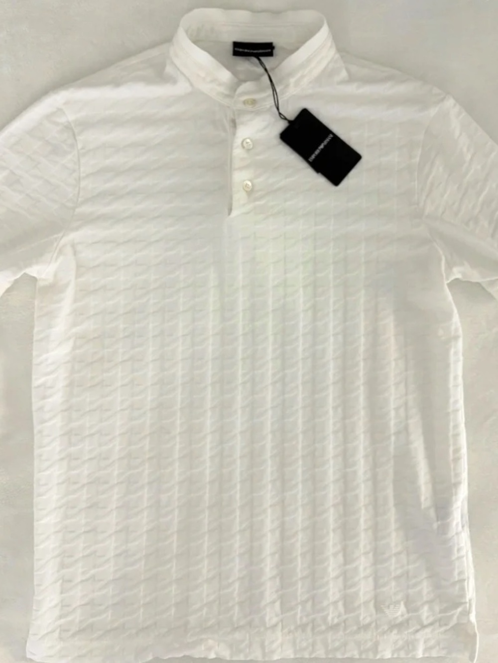 EMPORIO ARMANI Half Collar Patterned Polo (Size: SMALL) in White
